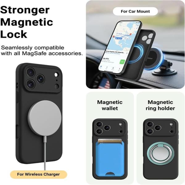 17-inch Phone Case, Compatible with Magsafe Ultra-thin Case, Soft Liquid Silicone Shockproof Shell (Black, iPhone 17 Pro) noir iPhone 17 Pro