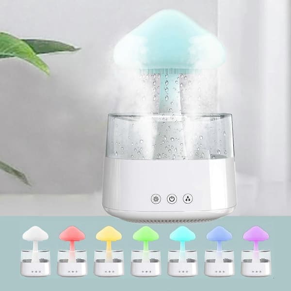 Farverigt og regnluftfugterlys, aroma diffuser atmosfærelys, regnregndråbe luftfugter, diffuser til at hjælpe med søvn, regnlyd ledsaget af søvn