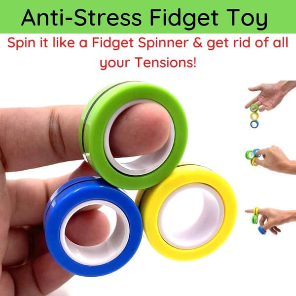 MAGNETISKE RINGER SPINNERLEKE | MAGNETISK SPINNER RING STRESS, ANGSTLINDRENDE - 3 STK MULTIFARGE