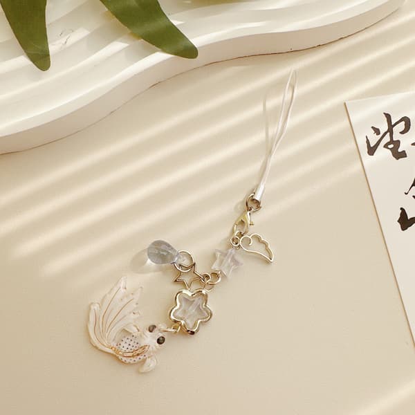 2-piece mobile phone charm with koi and star pattern, short beaded chain for mobile phone, universal mobile phone chain Y2K