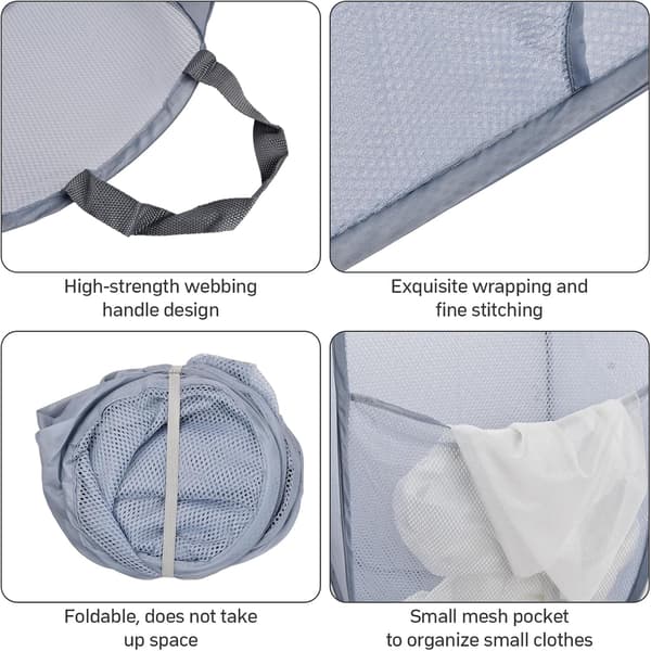 Pop Up Mesh Laundry Baskets, Storage Baskets, Dirty Laundry Hamper with Handles for Home, Kids Room (White)
