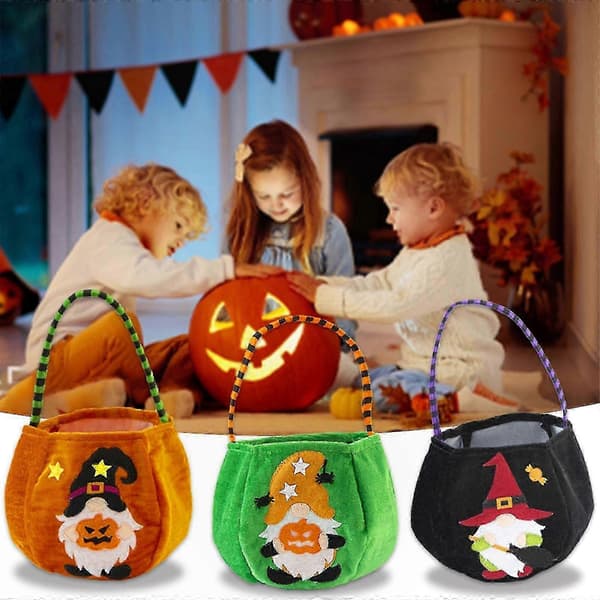 Halloween Barn Godisväskor Tecknad Pumpa Hink Bärbar Presentkorg Godispåse Festbyte Green