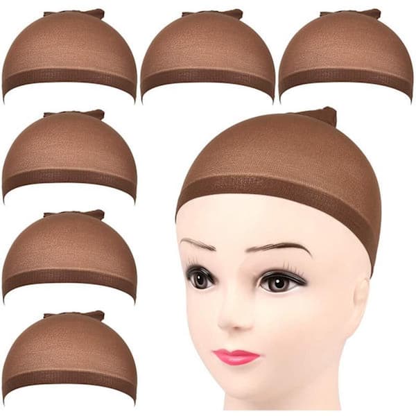 6 st mörkbruna stretchiga nylonperukmössor - elastiska nylonstrumpor
