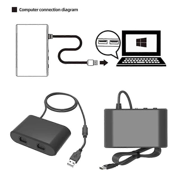 USB-adapterkonverter for Nintend 64, kontrolleradapter 2 porter Gamepad Gaming-konverter for Switch/OLED Model PC Window Black