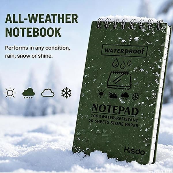 Vandtæt notesblok 50 ark stenpapir gitterjournal Black