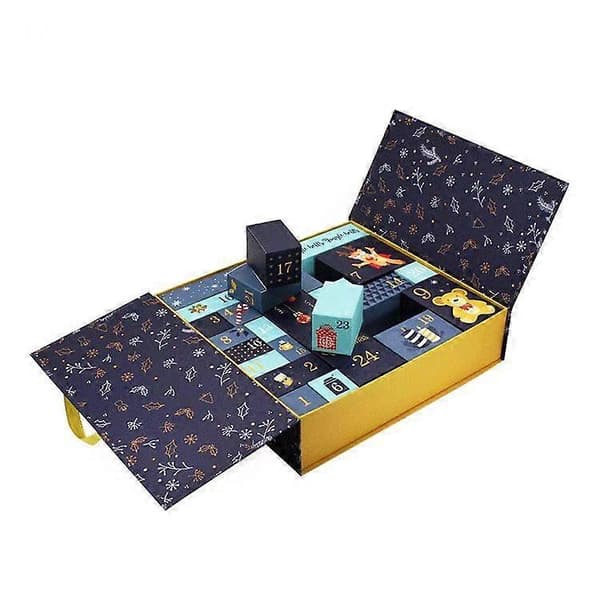 24 dagars DIY adventskalender, tom presentförpackning med dubbla dörrar, blå