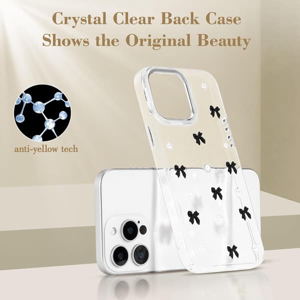 Case for iPhone 14 Pro, Bling Glitter 3D Bow Phone Case Cute Glittery Crystal Clear Bow Slim Soft Durable Protective Cover Black Black iPhone 14 Pro