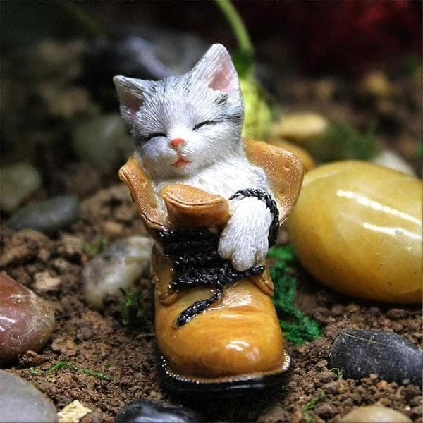 Små miniature sovende kattefigurer, fehave DIY fe-tilbehør