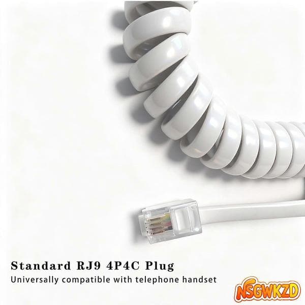 Telefonlurssladd 10ft RJ9 4P4C Spiralkabel Vit Trasselfri 2-pack
