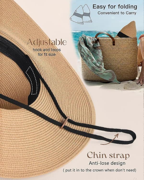 Dame Solstråhat Bred Skygge UPF 80 Sommerhat Sammenfoldelig Pakbar Floppy Strandhatte til Kvinder Blanda Beige Medium-Large