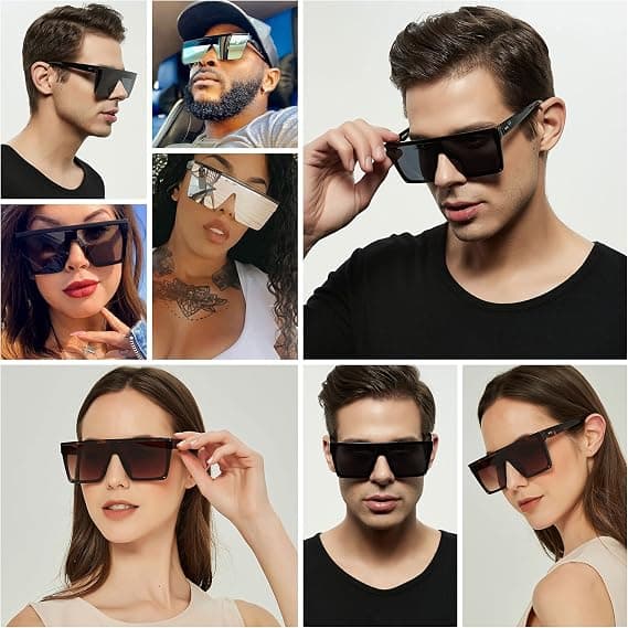 Oversized Sunglasses, Unisex, Flat Top, Square, Stylish Sun Protection