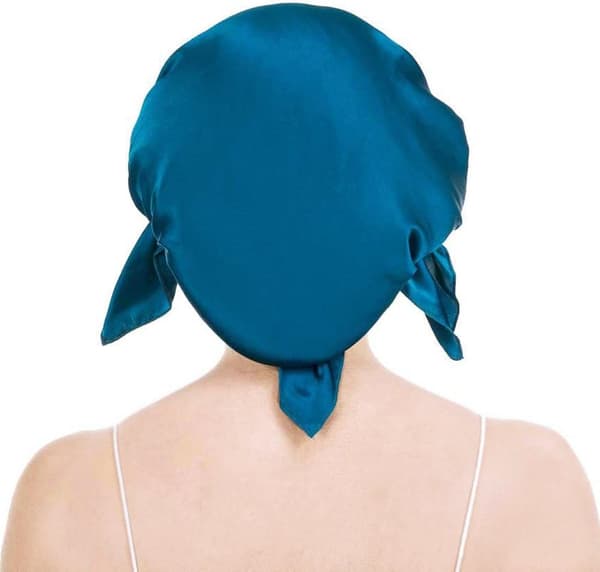 (Blå) Mulberry silke sovehætte Blød 16 Momme Anti-hårtab med justerbart elastikbånd - One size