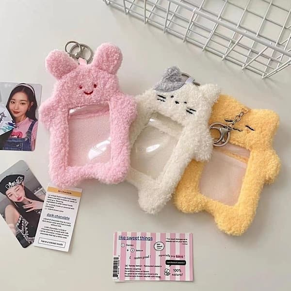 e Cat Plush Photocard Holder Kpop Idol Photo Case Protective White White