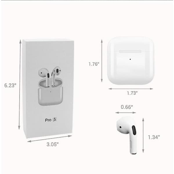 Pro 5 iPhone- och Android-kompatibla Bluetooth-hörlurar, trådlösa Bluetooth-hörlurar, lätta att bära, vita