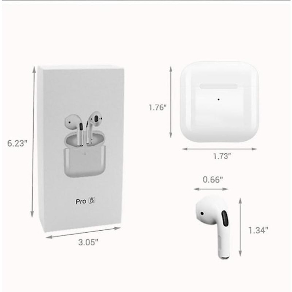 Pro 5 iPhone- og Android-kompatible Bluetooth-hodetelefoner, trådløse Bluetooth-hodetelefoner, lette å bære, hvite