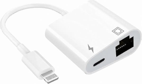 2-in-1 Ethernet LAN -sovitin latausportilla, Lightning-Ethernet-verkkosovitin