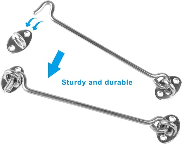 2 Set Storm Hooks With Eyelets Stainless Steel Gate Hooks Windproof Hooks For Swing Door Garden Gate Latch With 8 Mounting Screws (20cm)