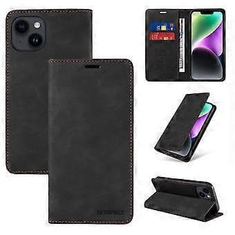 Compatible with iPhone 15 Wallet Leather-RFID Blocking Card Holder-Shockproof TPU Case-Kickstand-Durable Flip Case Book Foldable Phone Cover - Black Black
