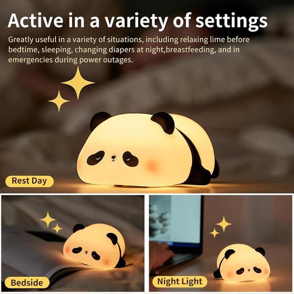 Night Light Kids Panda Night Light Panda Lamp Dimmable Timer, Touch Control Silicone Night Light Baby, USB Rechargeable Cute Panda Lamp
