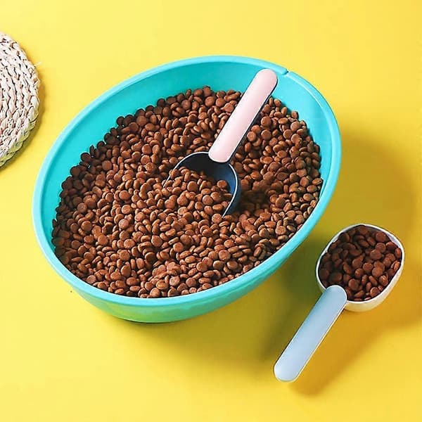 Foder Scoop & Klips (Hvid/Lyseblå) 50g, Hund, Kat Måle Plastik Scoop, Hund Lille Hamster Kanin Foder, Blå/Hvid