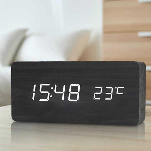 Digital väckarklocka trä USB/batteri termometer LED-display för hemkontorsinredning barn - vit A Black