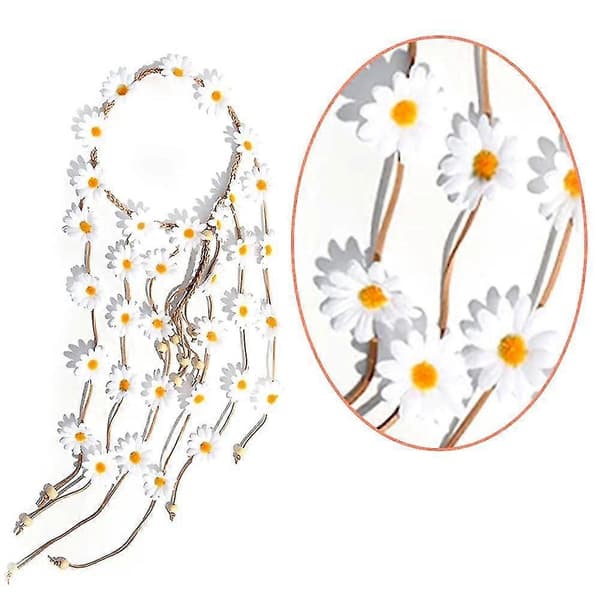 Pannebånd Blomsterkrone, Dame Hippie Hodeplagg Justerbart Blomsterhodeplagg Hårtilbehør, 5305 White