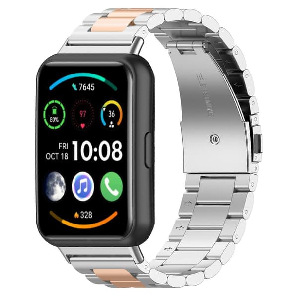 Til Huawei Watch Fit 2 urrem i rustfrit stål Silver Rose Gold