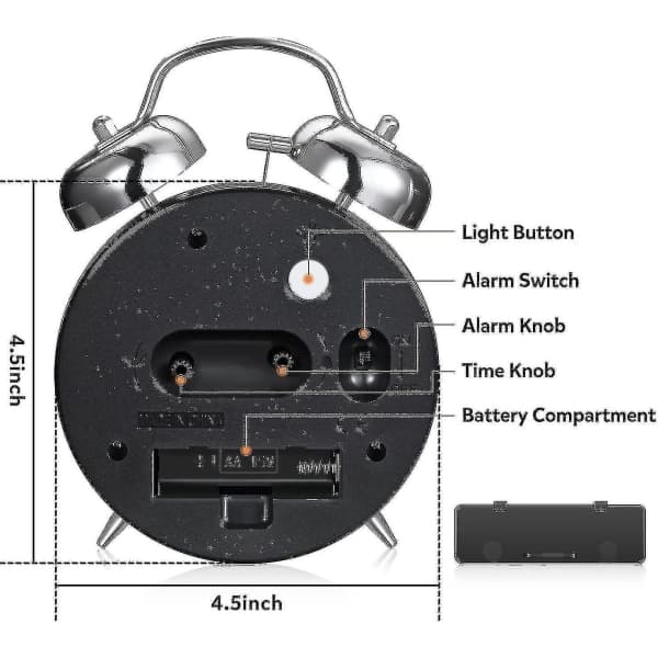 Extra Loud Alarm Clock for Heavy Sleepers, 10cm Silent Non-Ticking Quartz with Backlight (Blue)