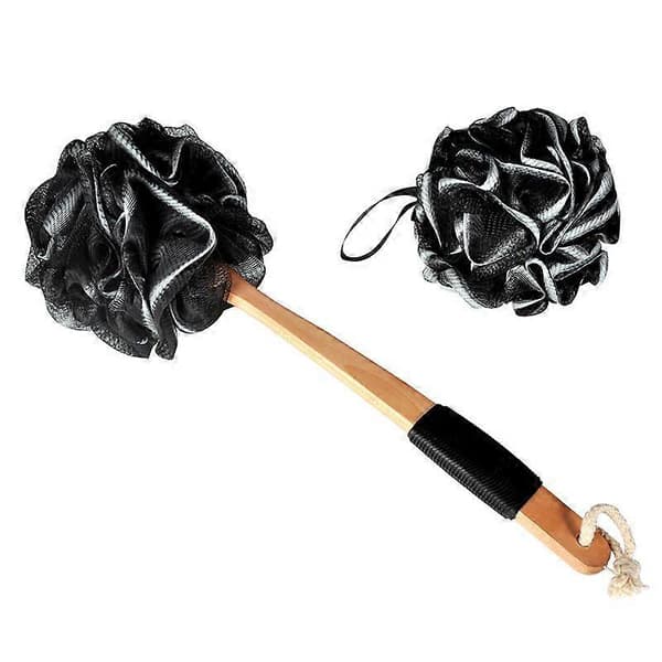 Loofah-sienikylpyharja selänpesuri pitkällä puukahvalla (1 kpl, musta)