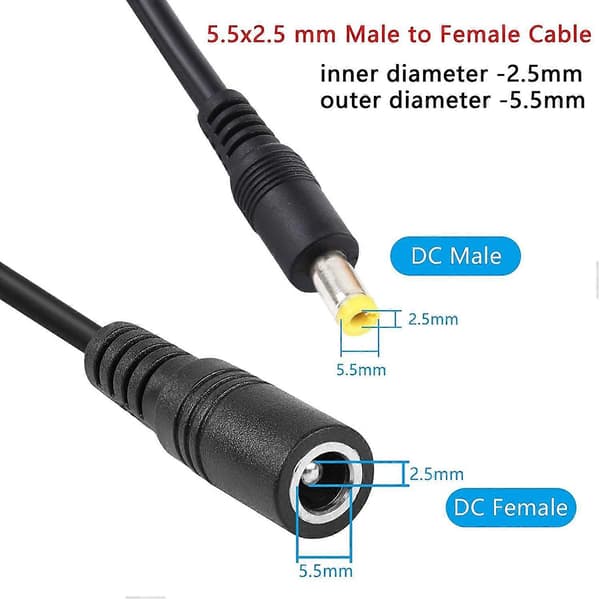 3m 8A 5.5 x 2.5mm DC strømforlængerkabel hun til han