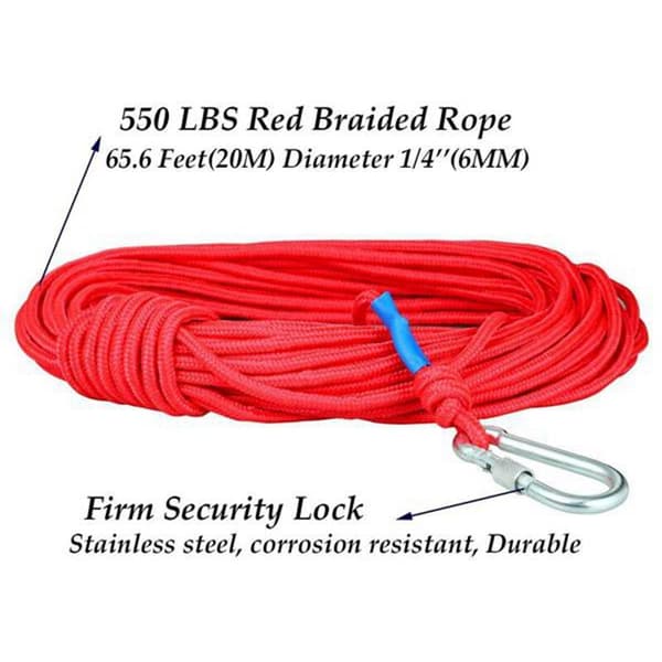 Magnetfiske Rep 20 Meter, Nylon Rep Flätad Rep Tungt Rep med Säkert Lås, Diameter 6mm Säkert och Hållbart, 2-pack
