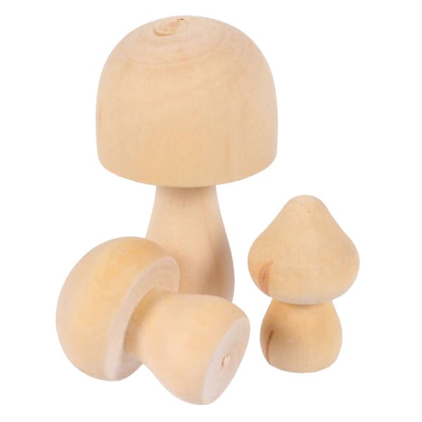 9 stk. naturlige soppformede treleker, uferdige treleker for barn, graffiti 6X3cm