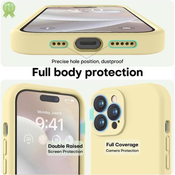 Premium silikondeksel til iPhone 14 Pro med mikrofiberfôr, støtsikkert - Gul