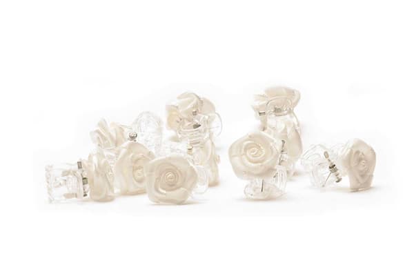 10 x hårklämmor blommor - brudhåraccessoarer - roshårklämma - vit white