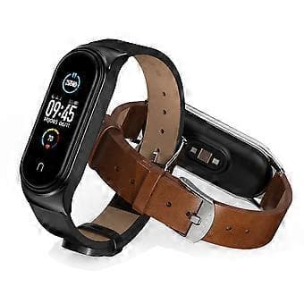 Læderrem til Xiaomi Mi Band 6 / 5 / 4 / 3 (Sort Sølv)