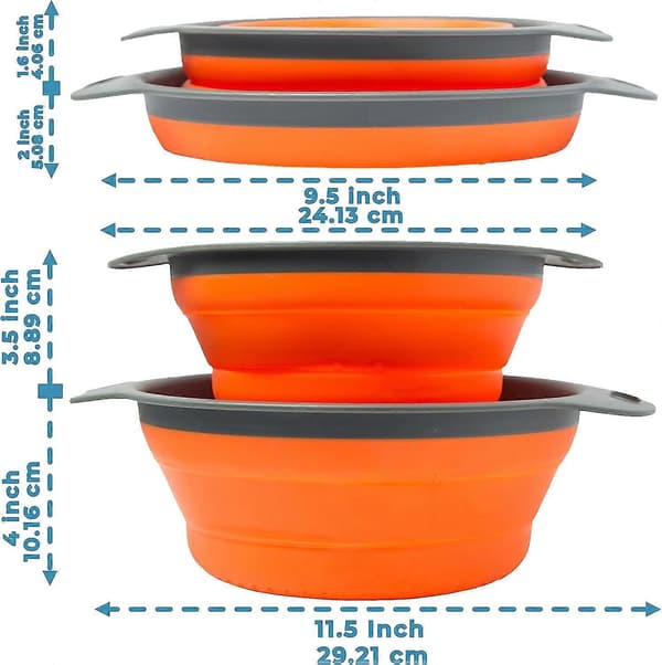 Dørslagssæt - 2 sammenklappelige dørslag (si) 2 foldbare si Størrelser 8\" - 2 Quart og 9.5\" - 3 Quart Blå