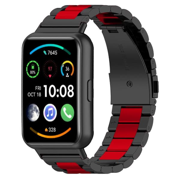Til Huawei Watch Fit 2 urrem i rustfrit stål Black Red