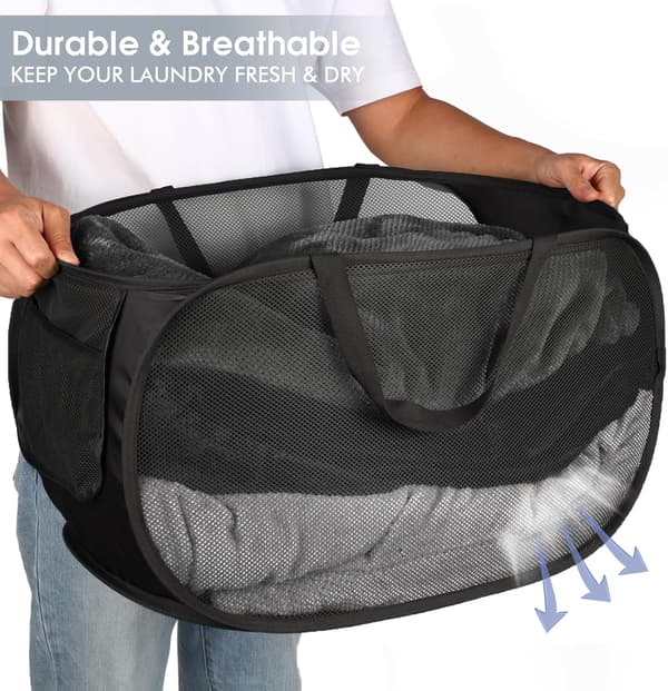 Durable Foldable Laundry Baskets, Mesh Pop Up Laundry Hamper, for Laundry, Bathroom, Kids Room or Travel Black