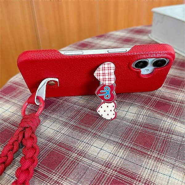 [LCS]Kompatibel med iPhone 16 Deksel Juledesign PU+PC Telefonbakside med Hjerteholder, Stropp MultiColor