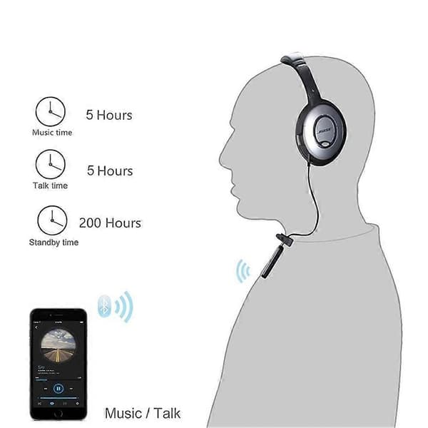 For Bose QC15 hodetelefonkabeltilbehør kablet til trådløs Bluetooth-adapter, lydkabelmottaker Black