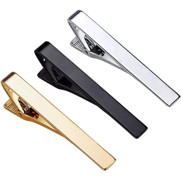 3-pack men's tie clips, long models, square edge tie clips, tie clips silver gold black, wedding tie