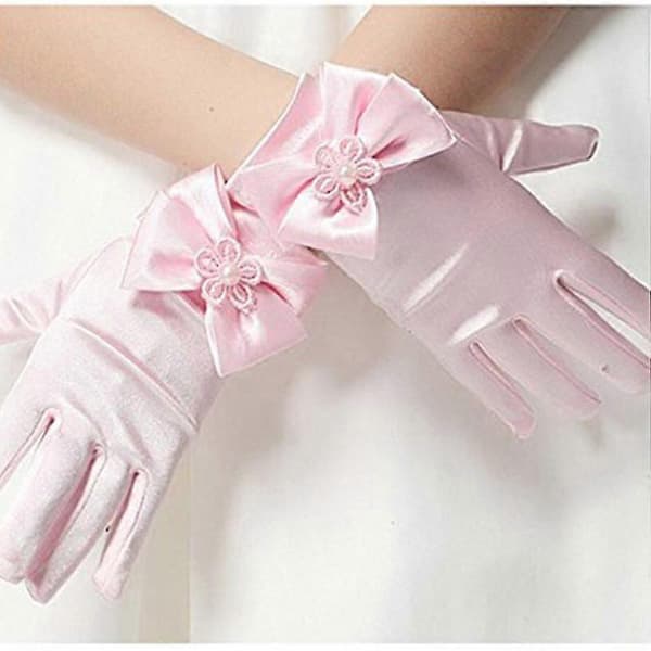 Blomsterflickhandskar Spets Korta Meshhandskar för Bröllop (Rosa) 17.80X7.40X2.10CM Rosa