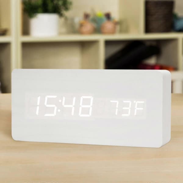 Digital väckarklocka trä USB/batteri termometer LED-display för hemkontorsinredning barn - vit A White