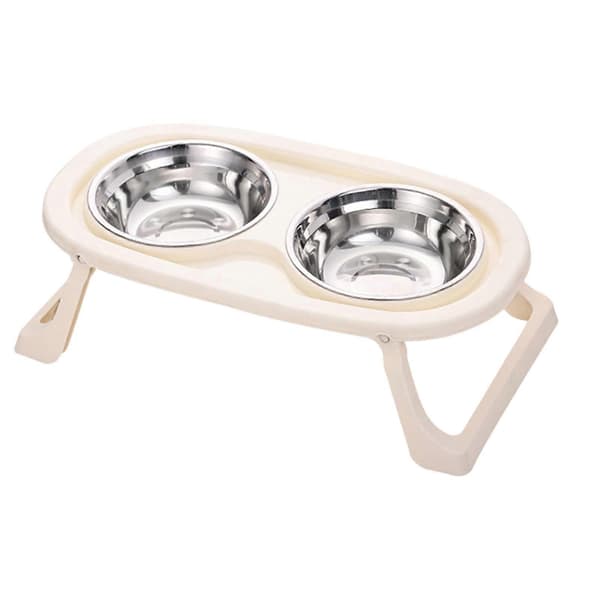 Dobbelt skål hundefoderstation Stænktæt rustfrit stål kæledyrsfoderautomater Forhøjet hundeskål foderstander Rustfrit stål beige Stainless steel beig