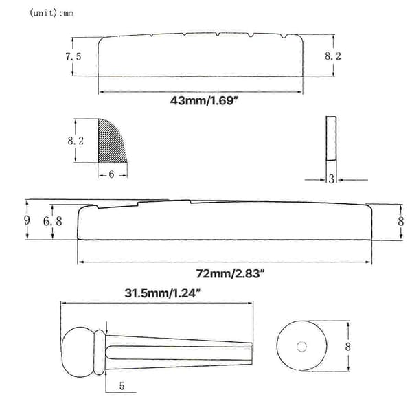 Gitarrreservdelar Bärbara 6-strängade gitarrstallstift Sadel Sadelmutter Akustisk stränghållare Plastgitarrtillbehör
