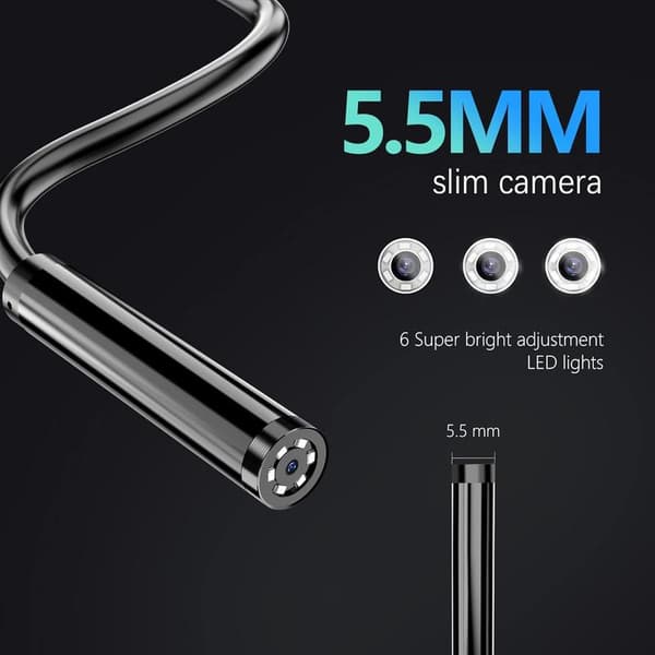 5.5mm Wireless Borescope Camera Inspection Camera 1920P HD WiFi Borescope IP67 Waterproof Snake Camera with 6 LED Lights for iPhone IOS Android P