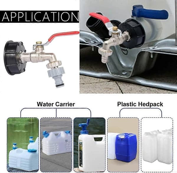2 stk. IBC-tankadapter, IBC-forbindelse S60x6 til 4 vandrørshaneforbindelse 1/2 tomme groft gevindslangefitting