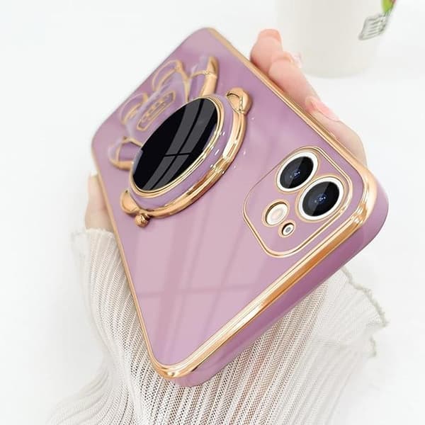 Compatible with iPhone 12 Case Cute 3D Astronaut Stand Design Camera P Lilac