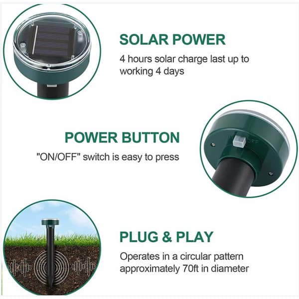 4 pcs Solar Powered Mole Repellents, Ultrasonic Repeller