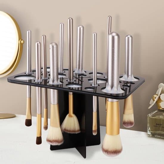 Makeup Brush Holder - 28-Hole Drying Rack for Makeup Brushes - Foldable - Acrylic Brush Holder - Black - 20*13*13CM[J]